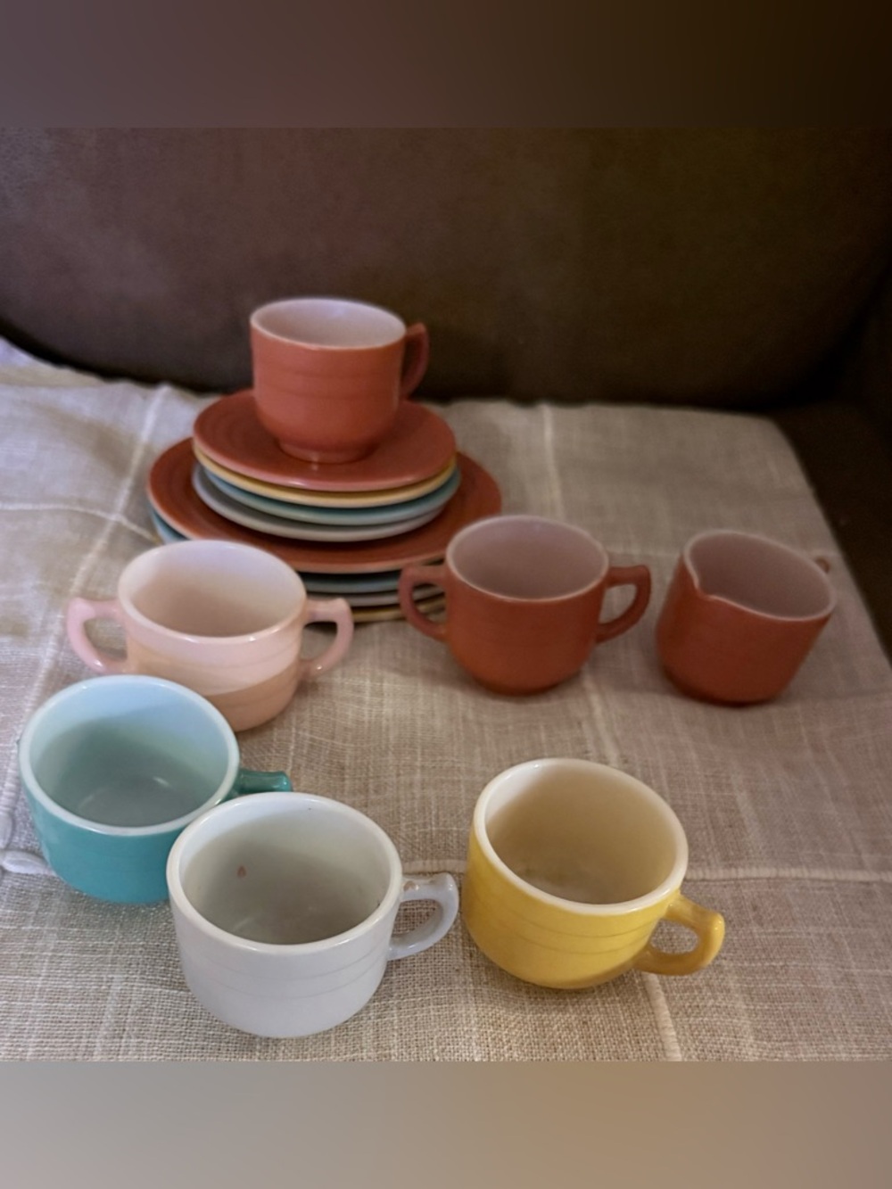 Vintage Colored Milk Glass Tea Set Estate Find